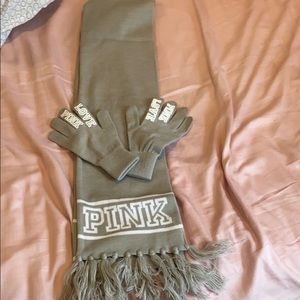 Pink Victoria Secret scarf with matching gloves